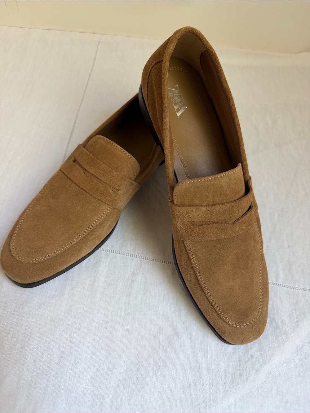 NWOT Zara Suede Leather Penny Loafers Size 39